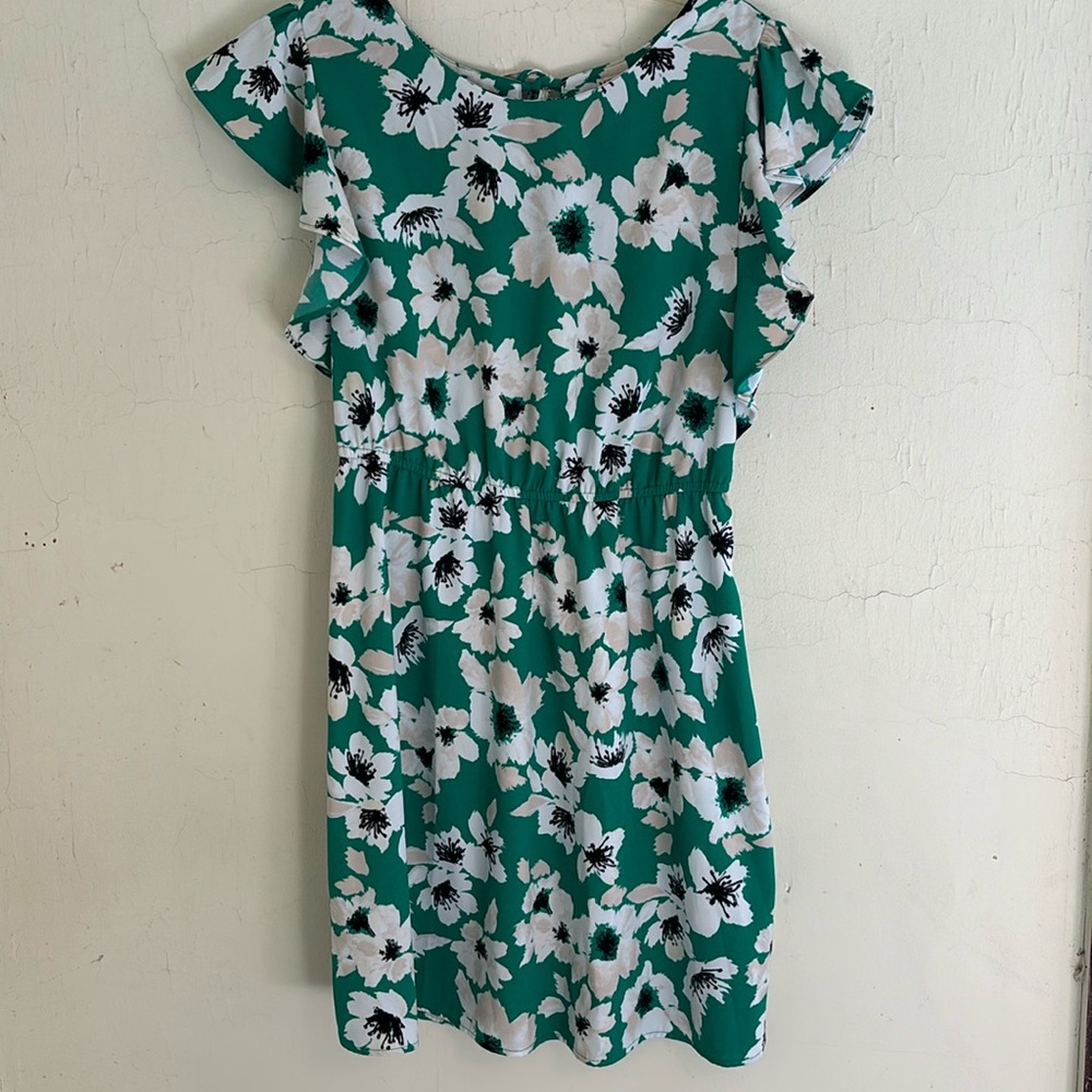 Merona dress green and white floral spring/summer short sleeves size S